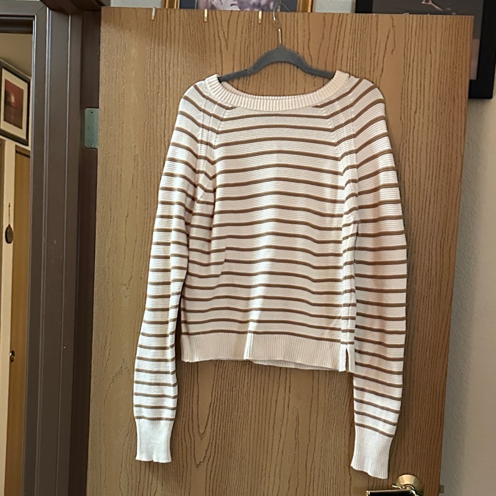 French Connection Cream and Brown Striped Sweater